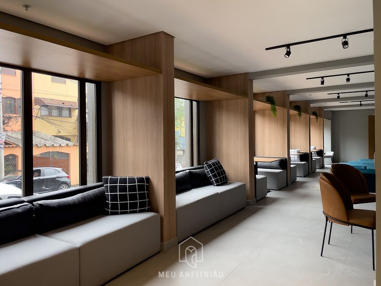 38m² | 2 quartos | Cozinha completa | 300m metrô