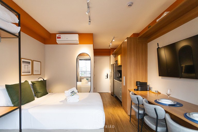 Studio p/ 3, academia a 750m do Allianz Parque