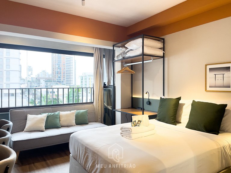 Studio p/ 3, academia a 750m do Allianz Parque