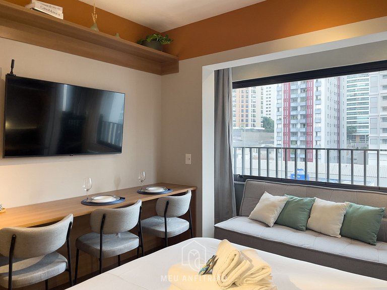 Studio p/ 3, academia a 750m do Allianz Parque