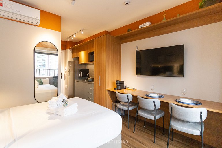 Studio p/ 3, academia a 750m do Allianz Parque