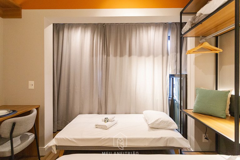 Studio p/ 3, academia a 750m do Allianz Parque