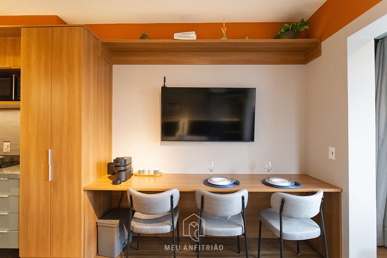 Studio p/ 3, academia a 750m do Allianz Parque