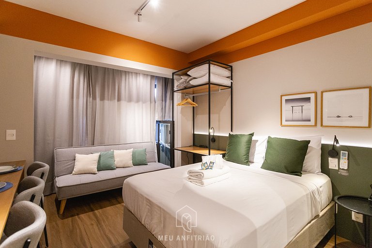 Studio p/ 3, academia a 750m do Allianz Parque