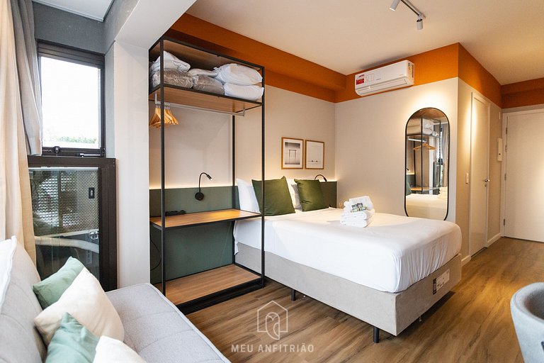 Studio p/ 3, academia a 750m do Allianz Parque