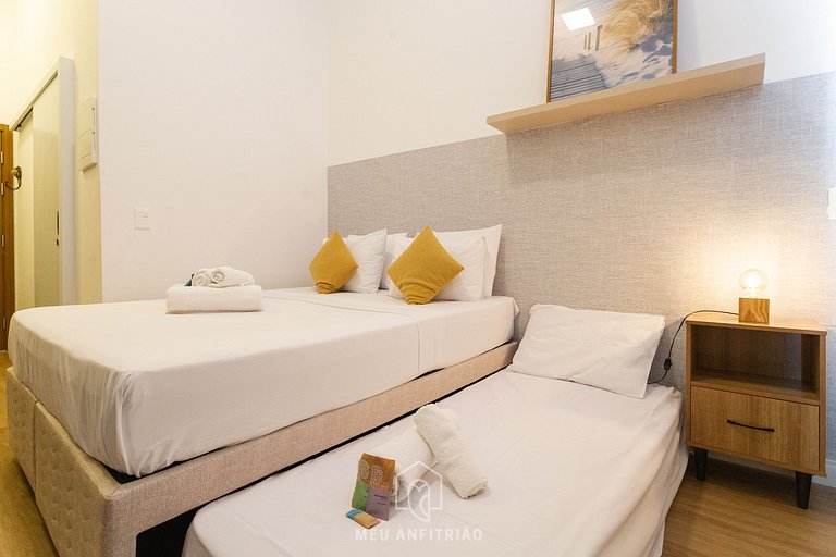 Studio p/ 3, lazer a 600m do Allianz Parque