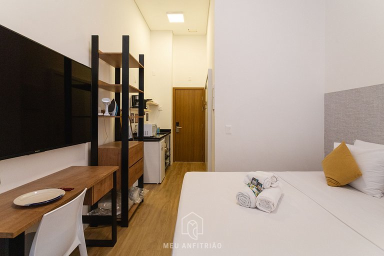 Studio p/ 3, lazer a 600m do Allianz Parque