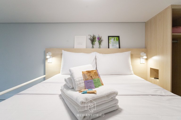 31m², mezanino, varanda, lazer a 600m do metrô