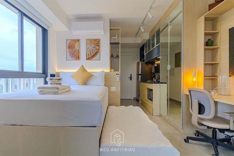 Studio w/ balcony & leisure, near Allianz Parque