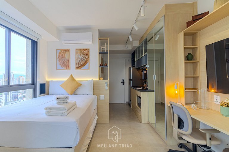 Studio w/ balcony & leisure, near Allianz Parque