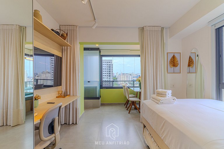 Studio w/ balcony & leisure, near Allianz Parque