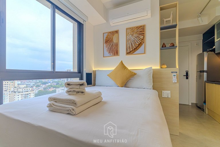 Studio w/ balcony & leisure, near Allianz Parque