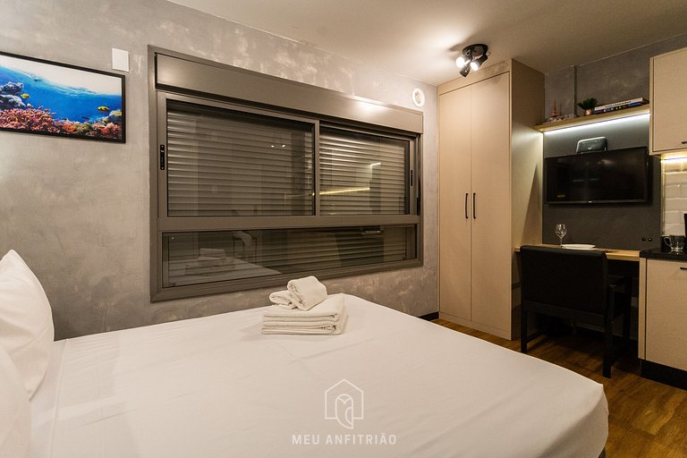 Studio for 2, queen bed, close to Paulista Avenue