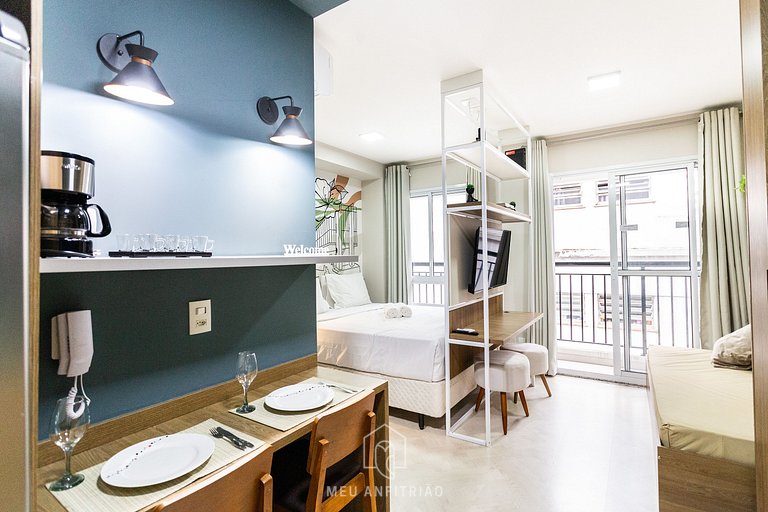 Studio for 4 people, gym 700m from Paulista Av.