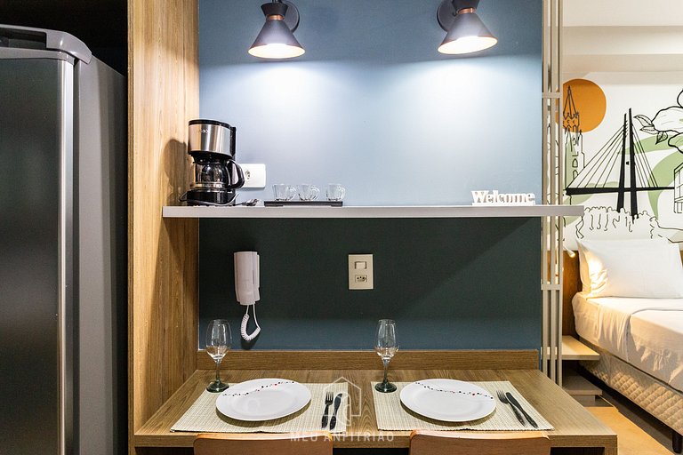 Studio for 4 people, gym 700m from Paulista Av.