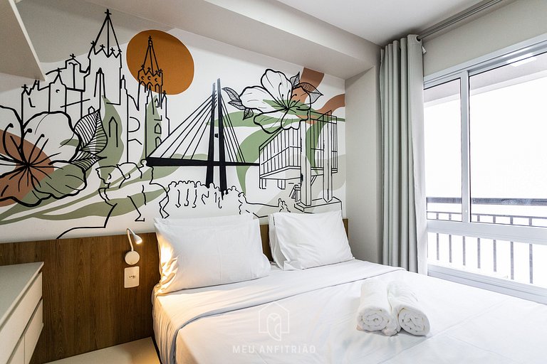 Studio for 4 people, gym 700m from Paulista Av.