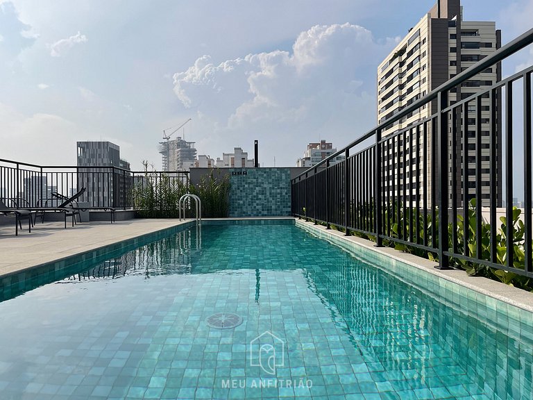 Studio com cama queen, piscina em Pinheiros
