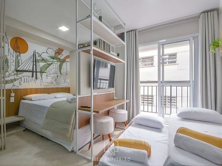 Studio for 4 people, gym 700m from Paulista Av.