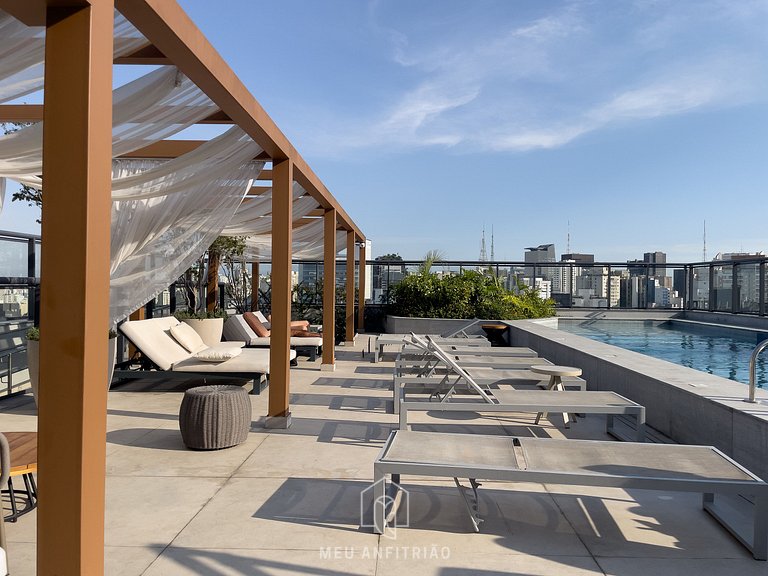 Studio with balcony, leisure near Paulista Avenue.