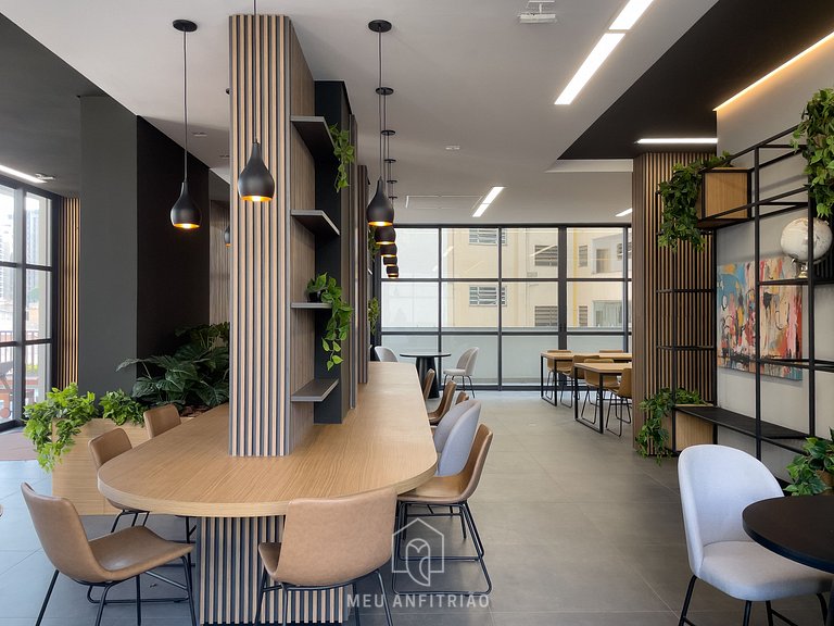 Studio with balcony, leisure near Paulista Avenue.