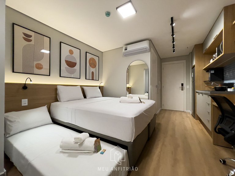 25m² | 3 pessoas | Cama queen | Shopping Morumbi