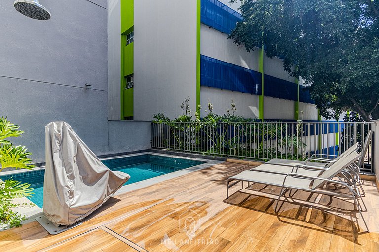Studio p/ 2 Piscina | Academia | 400m metrô | 25m²